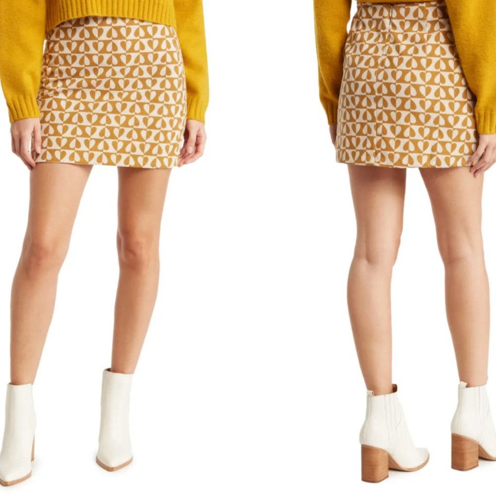 Retro-Style Elodie Corduroy Patterned Nordstrom Rack Mini Skirt in Mustard